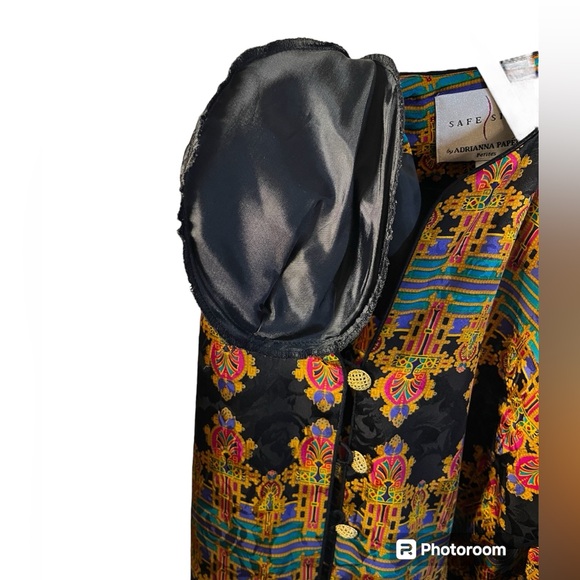 Vibrant Print 80s 100% Silk  Safe Silk by Adrianna Pappel VINTAGE BLAZER - Picture 7 of 7